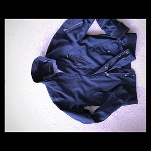 Thin Navy Blue Jacket. Double zipper ( top/bottom)